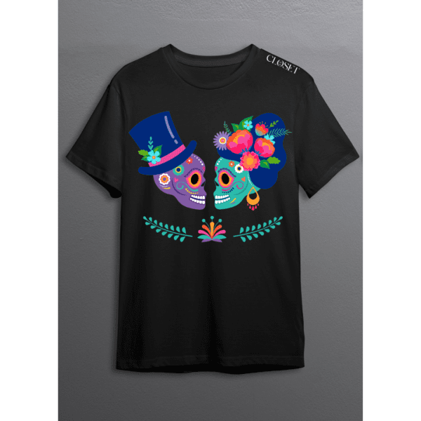 Floral Skull Couple T-Shirt