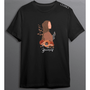 Retro women’s t-shirt with floral design and hijabi figure – Believe in Yourself by HH Closet