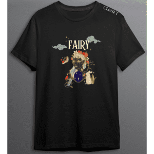 Black t-shirt featuring celestial fairy with flowers, rabbit, stars, and mystic elements – HH Closet Retro Collection