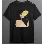 Black t-shirt with abstract faceless woman smelling a yellow rose – HH Closet Retro Collection