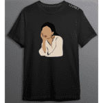 Black t-shirt with faceless woman resting her head on her hand in neutral outfit and hoop earrings – HH Closet Retro Collection