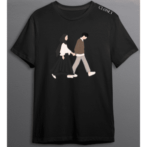 Black t-shirt showing a modest couple holding hands – HH Closet Retro Collection