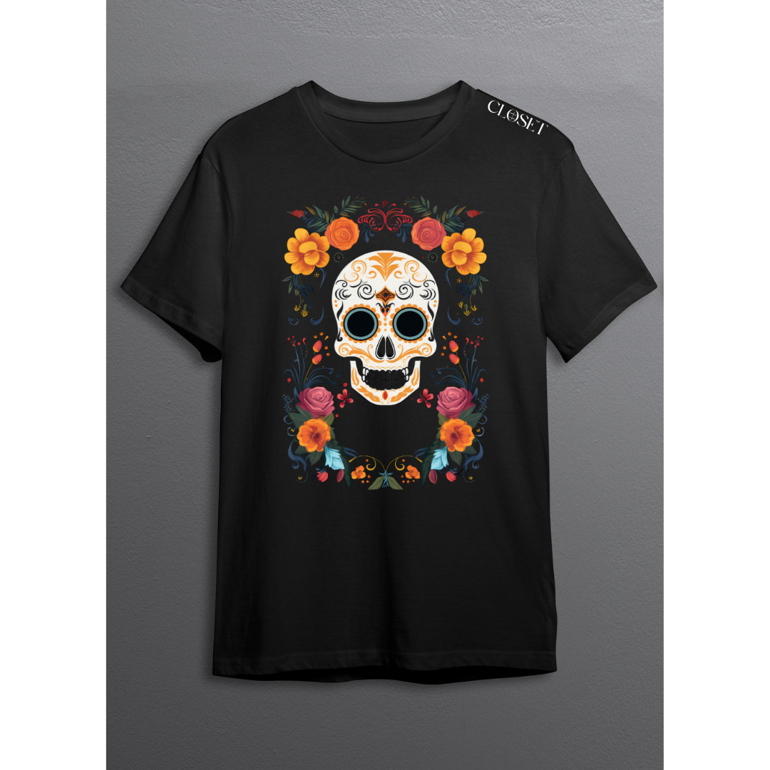 Vibrant Sugar Skull Floral Tee
