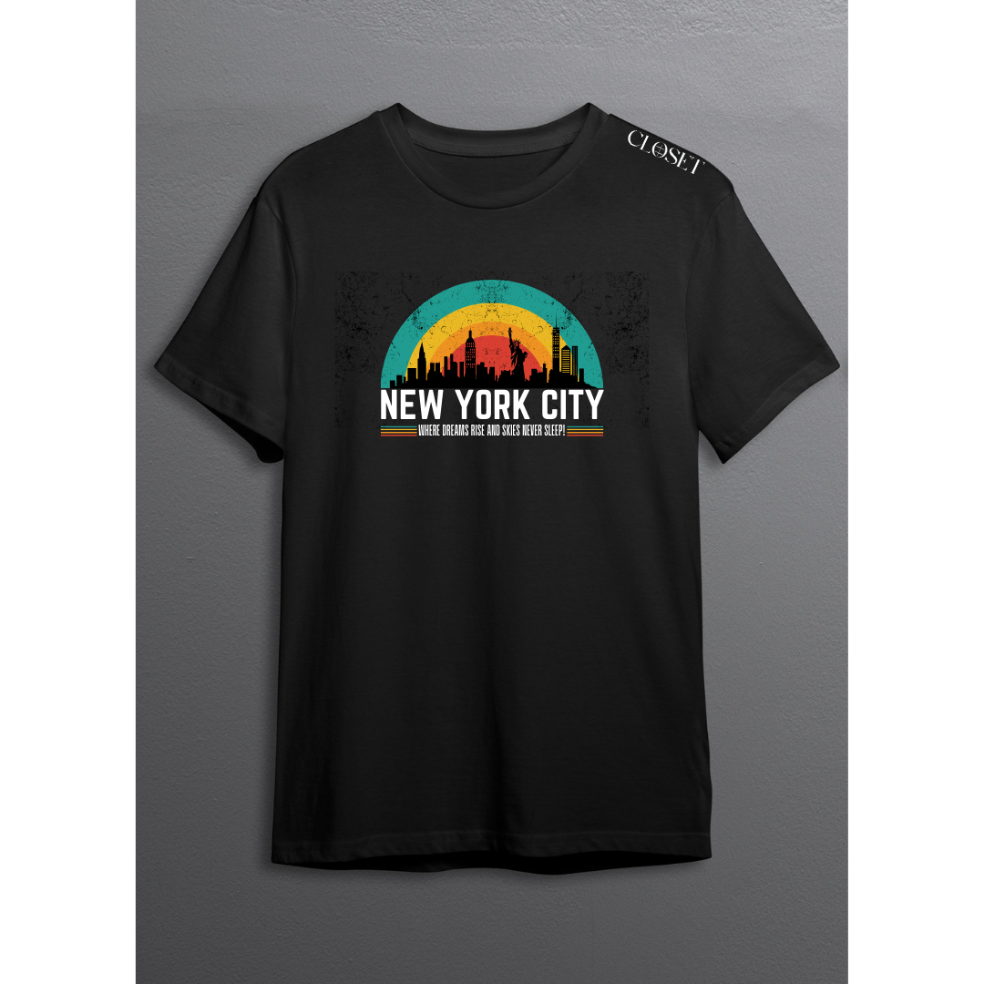 New York Retro Skyline Tee – Dreams, Skies, and Timeless Energy